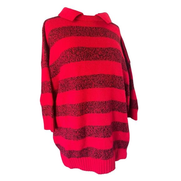 Vtg Red Striped Rugby Collared Kurt Cobain Preppy Grunge Knit Sweater One Size - Picture 3 of 6